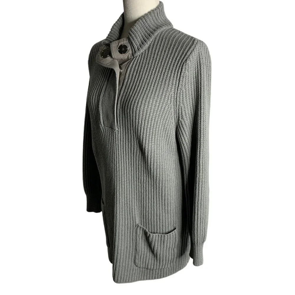 Soft Surroundings Highland Sweater M Grey Snaps Pockets Chunky Rib Knit Tunic - Picture 3 of 6